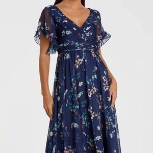 Mac Duggal Flounce Sleeve Floral Maxi Dress
